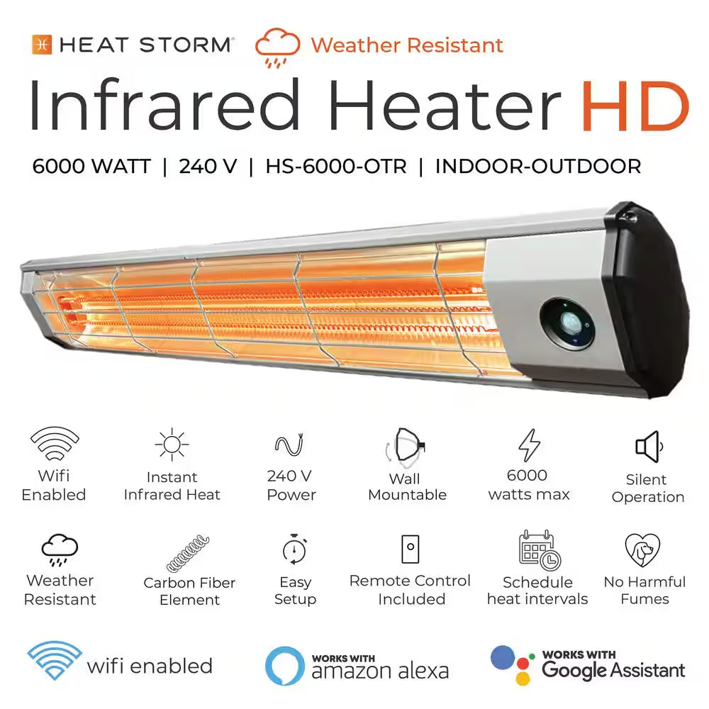 6000-Watt / 20,000-Btus - Infrared Quartz Wi-Fi Enabled Weather-Proof Silent 240-Volt Electric Heater with Motion Sensor
