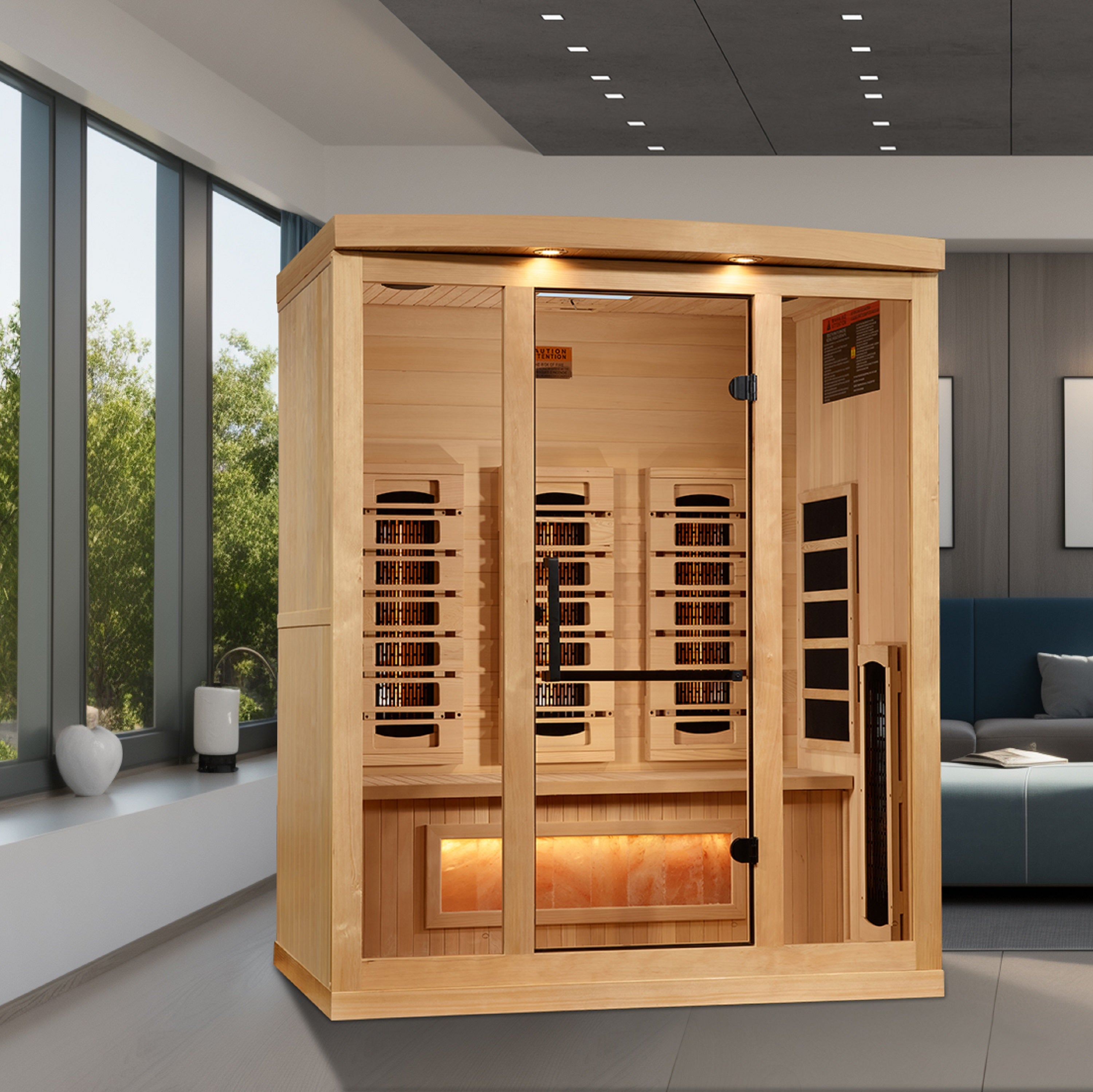 Golden Designs 3-Person Full Spectrum PureTech™ Near Zero (Under 3MG) EMF FAR Infrared Sauna with Himalayan Salt Bar (Canadian Hemlock)