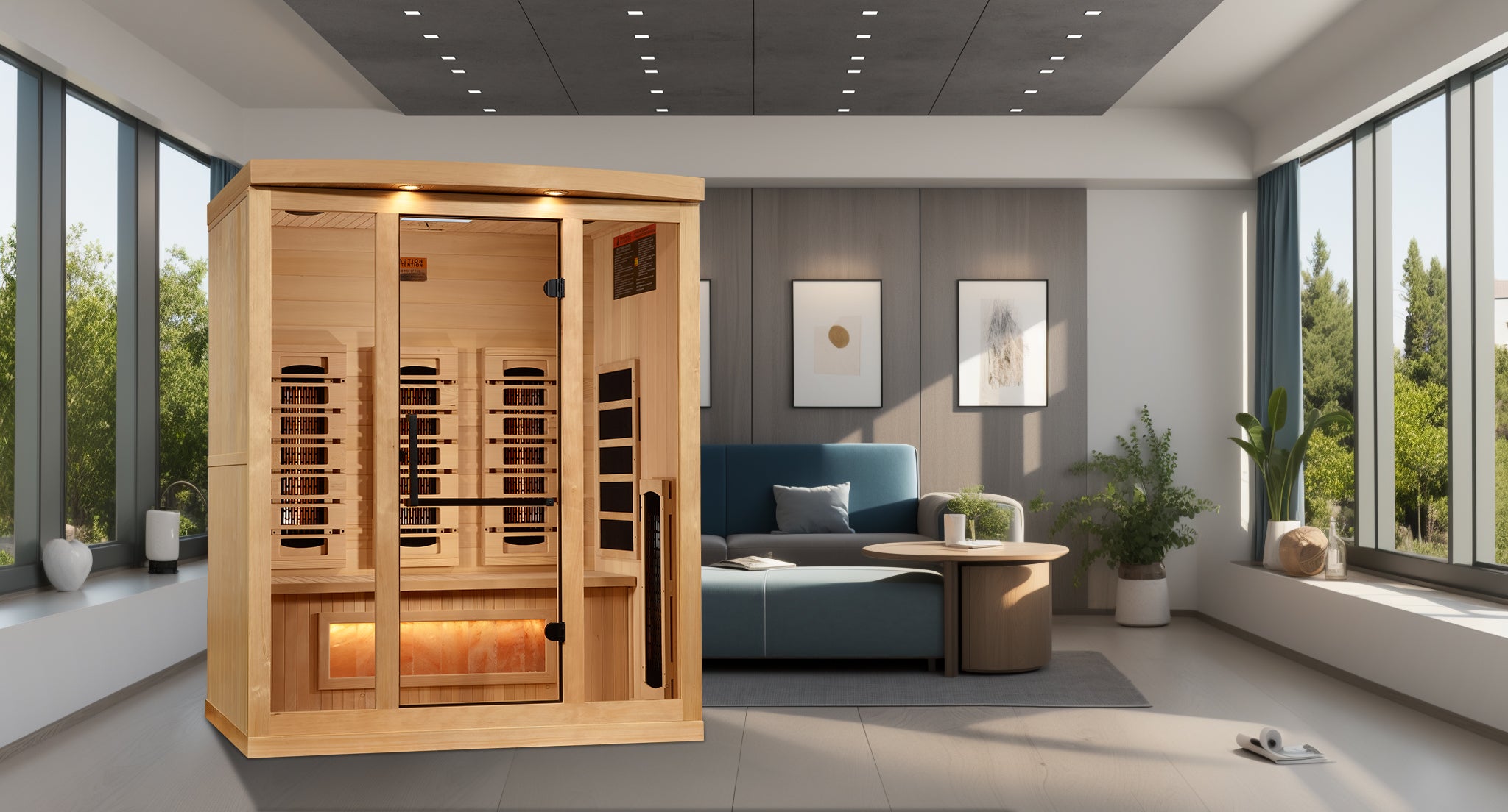 Golden Designs 3-Person Full Spectrum PureTech™ Near Zero (Under 3MG) EMF FAR Infrared Sauna with Himalayan Salt Bar (Canadian Hemlock)